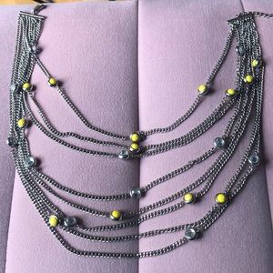 Multi layer necklace with yellow and crystal beads